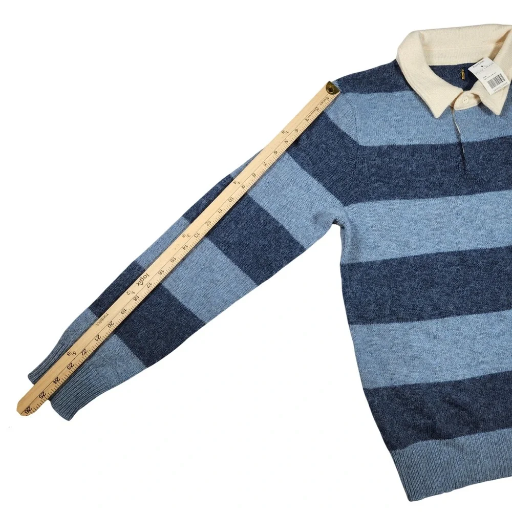 Ralph Lauren Rugby Stripe Sweater Cream Collar Blue Navy Mens XL RARE NWT‎ AS IS